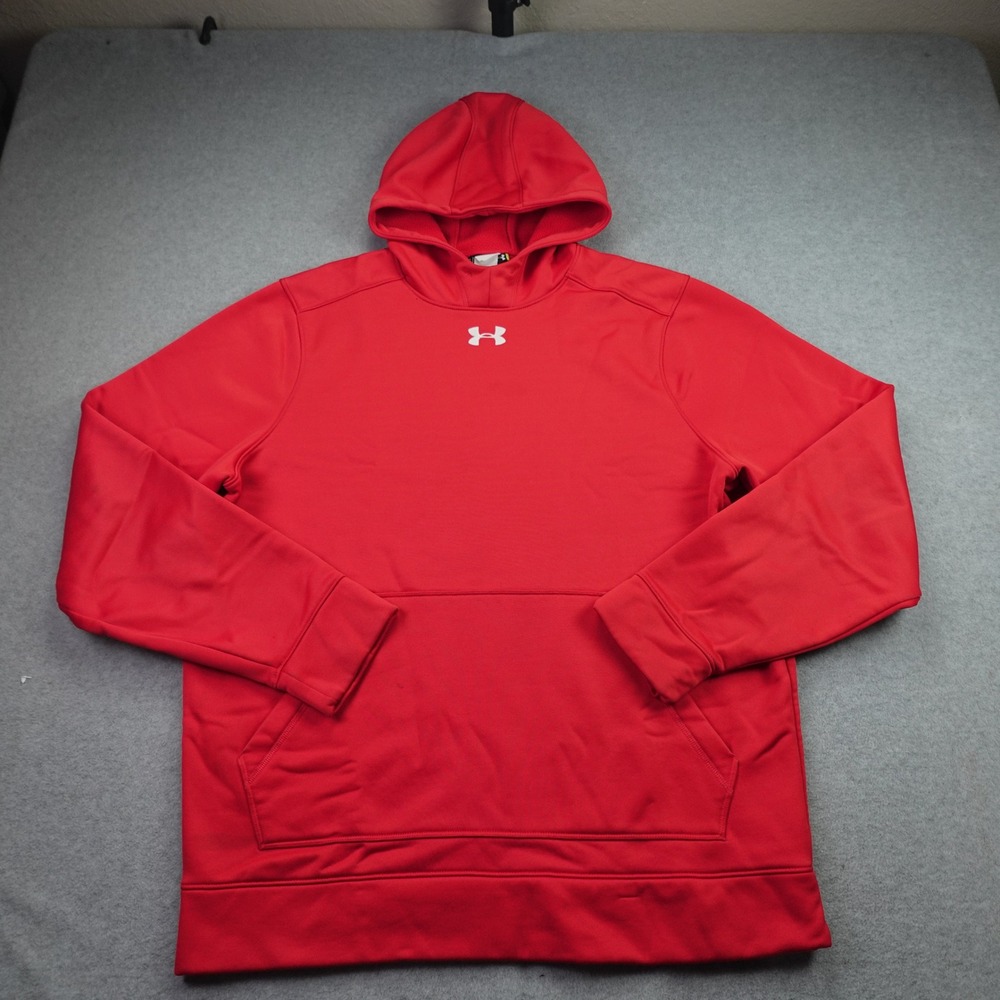 Under Armour Hoodie Mens Large Red Sporty Pullover Storm Fleece Athletic Gym